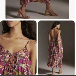 Anthropologie Bird Floral Maxi Dress Boho Magenta Strappy Cutout Pink Size 2X